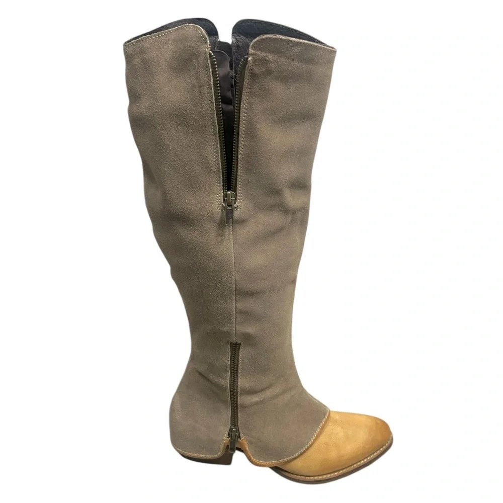 Diba True Santa Cruza Suede and Leather knee high boots dust gray cognac tan 8.5 - Picture 7 of 14